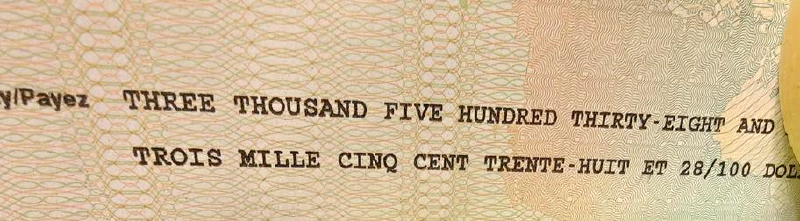 three thousand five hundred thirty eight and trois mille cinq cent trente huit et 28/100 dollars